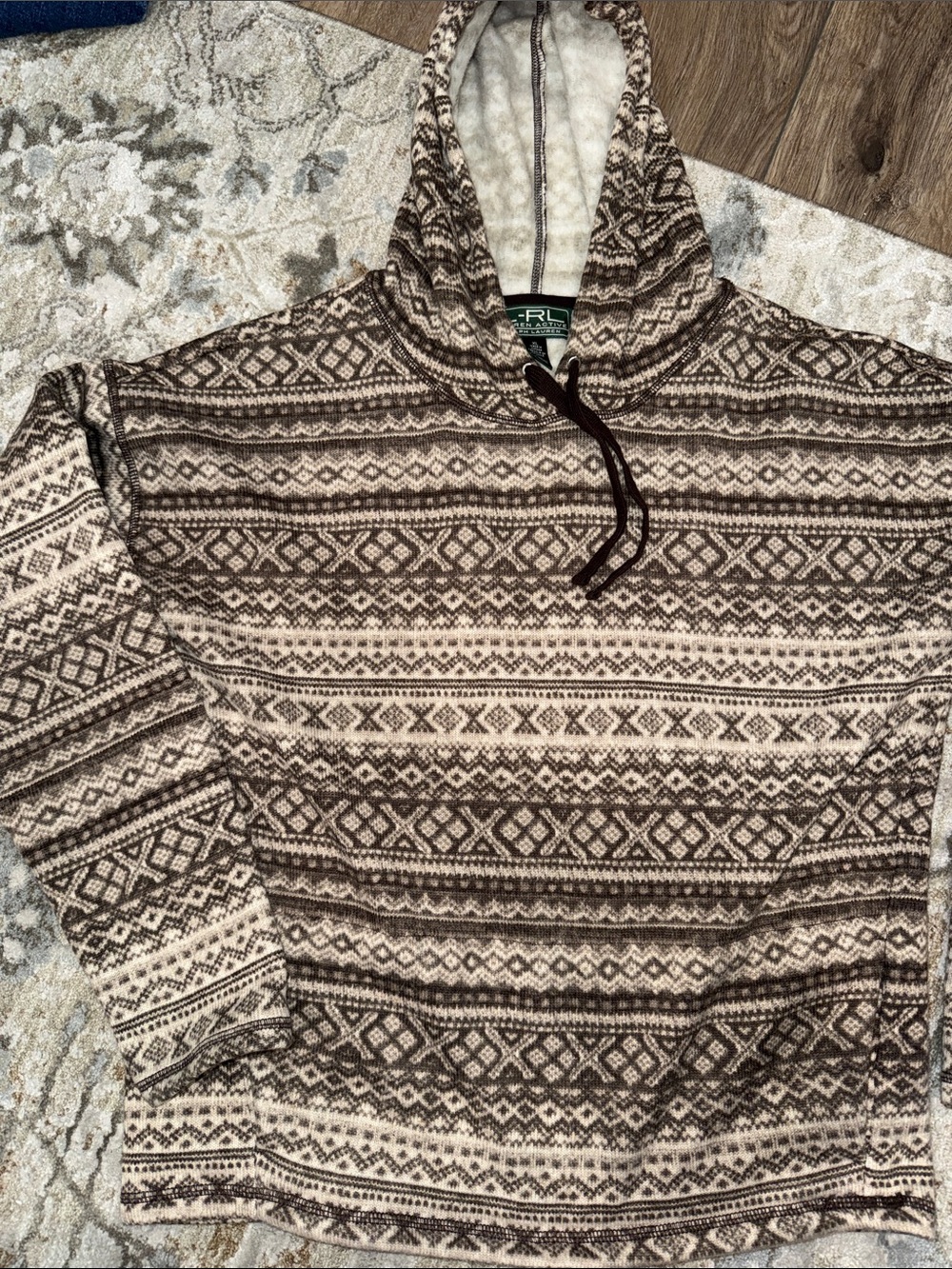 Lauren Ralph Lauren Fleece Hoodie Fair Aisle Pattern Brown/Tan Women’s XL